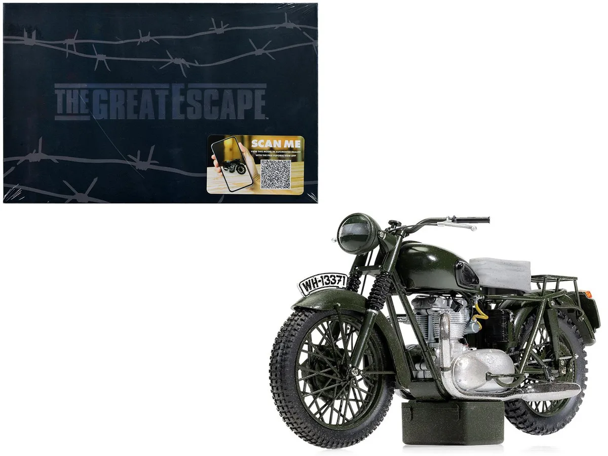Corgi Corgi Triumph TR6 Trophy "The Great Escape" 1963 Weathered Dark Green Diecast Motorcycle 6.625 in — product photo