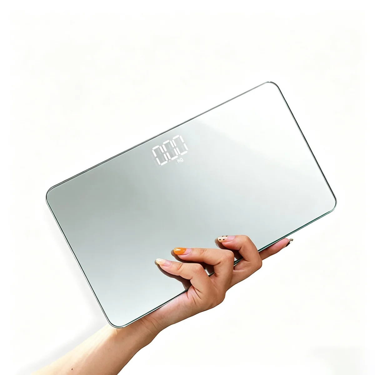 Small rectangular mirror-finish glass scale with LCD display