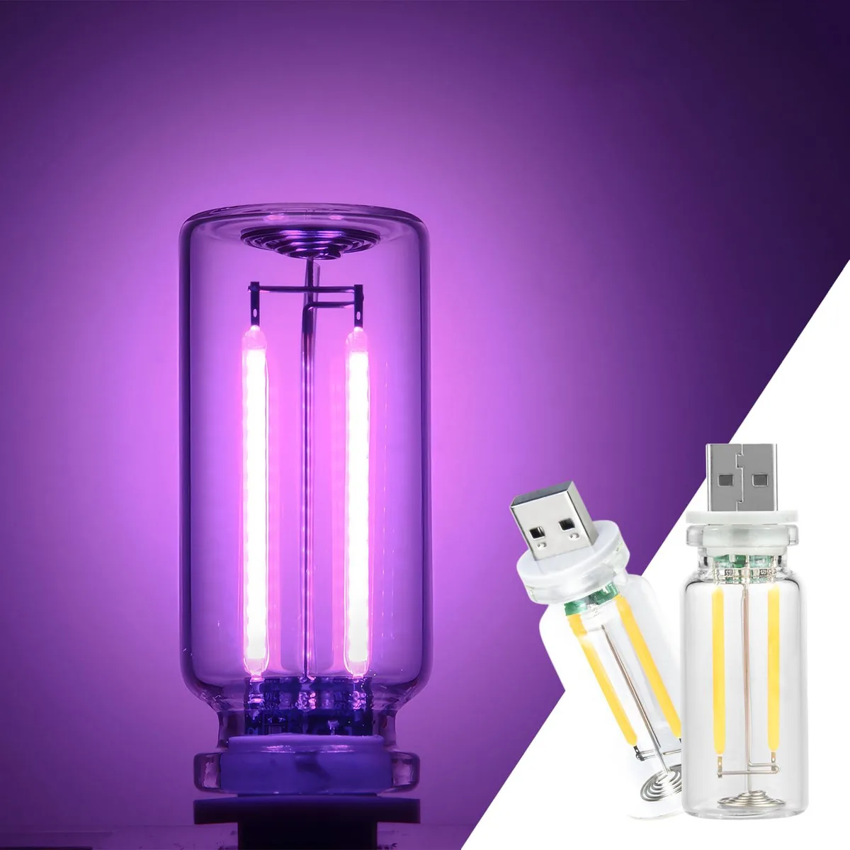  2 Pack Car LED Lights Interior USB Touch Dimmable Purple — product photo