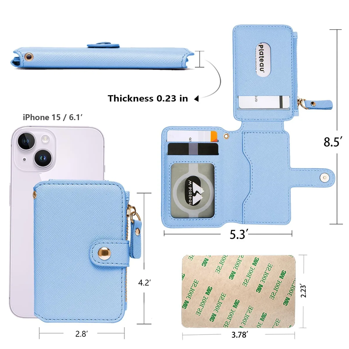  M-Plateau Small RFID Blocking Phone Wallet Leather Sky Blue 2.75 x 4.14 x 0.23 in — product photo