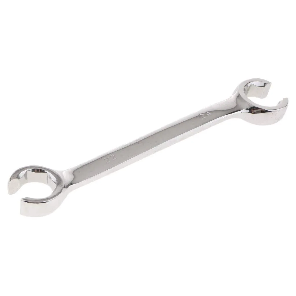 SagaSave double open-end flare nut wrench 8mm x 10mm, mirror-finish alloy steel, angled heads 15 and 80 degrees