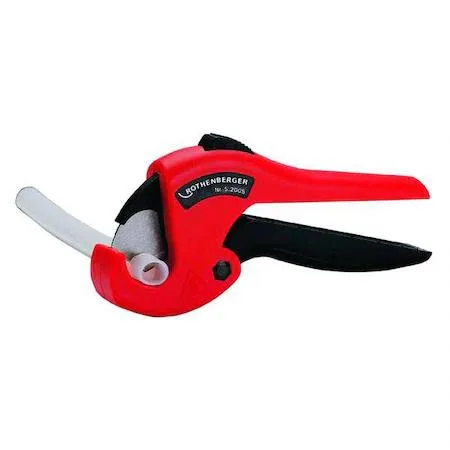 Rothenberger 52005 PEX cutter with red plastic handles and stainless steel blade