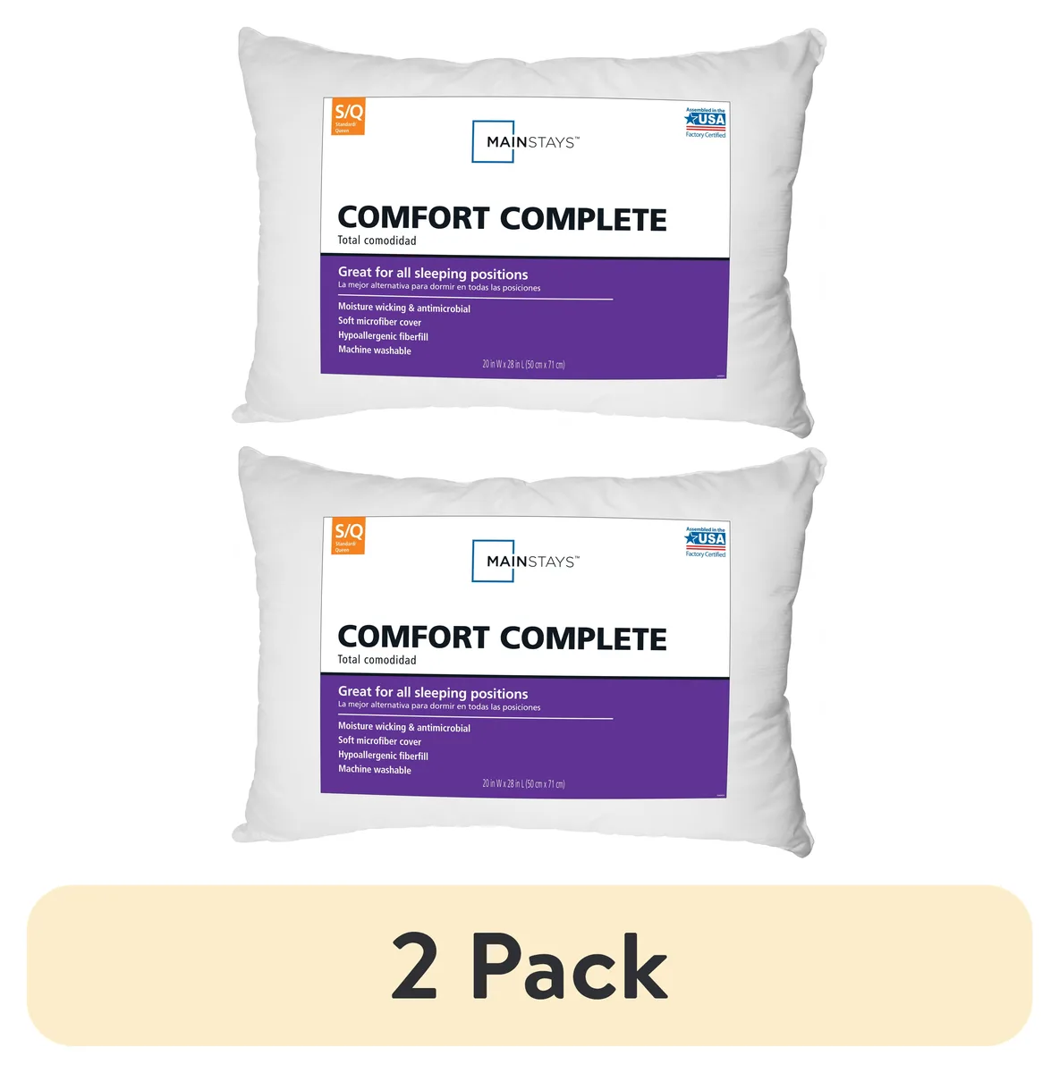 Mainstays Mainstays Comfort Complete Bed Pillow 20x28 in White 2 Pack — product photo