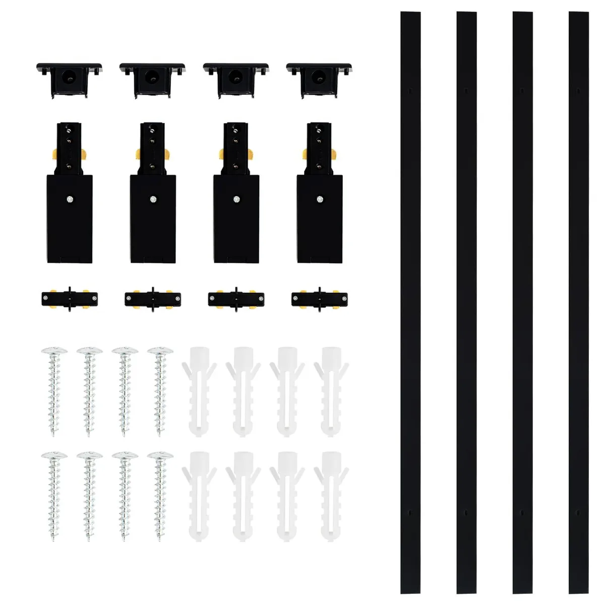 Black aluminium H-track kit, four 3.3FT rails with connectors and end caps