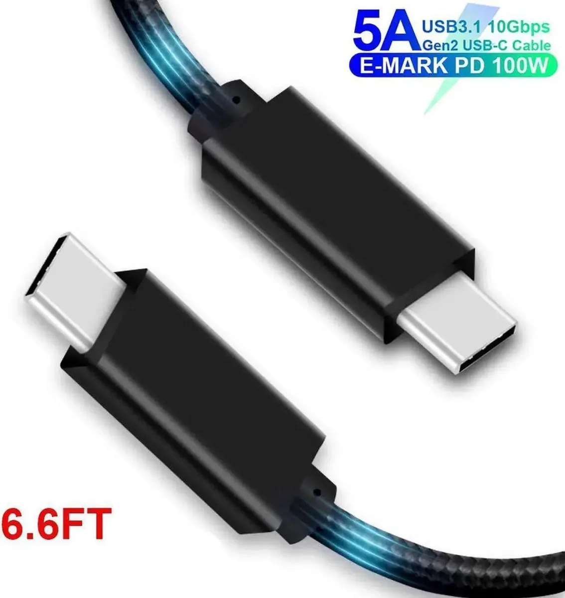 Vszerda Vszerda USB C to USB C cable 6.6ft 100W 10Gbps 4K video — product photo