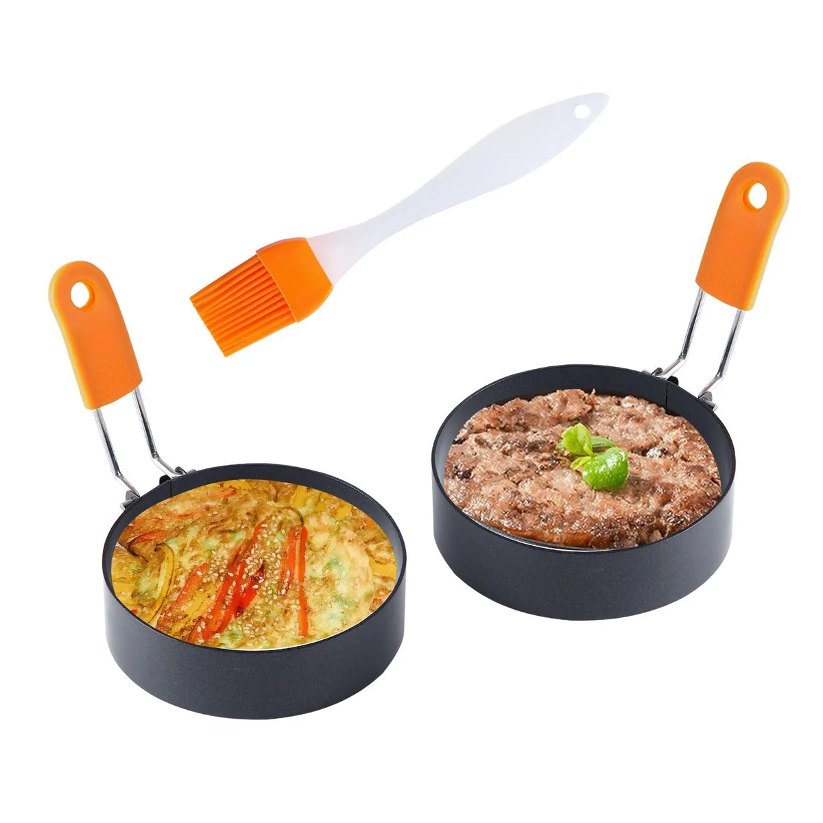  rosyquarz Egg Rings 3.5 inch 2 Pack Black Stainless Steel with Oil Brush — product photo