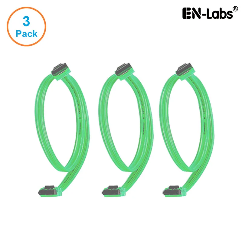 EN-Labs EN-Labs 3PKSATAIII24GN 3-pack SATA cable UV Green 24" 6Gbps locking latch — product photo