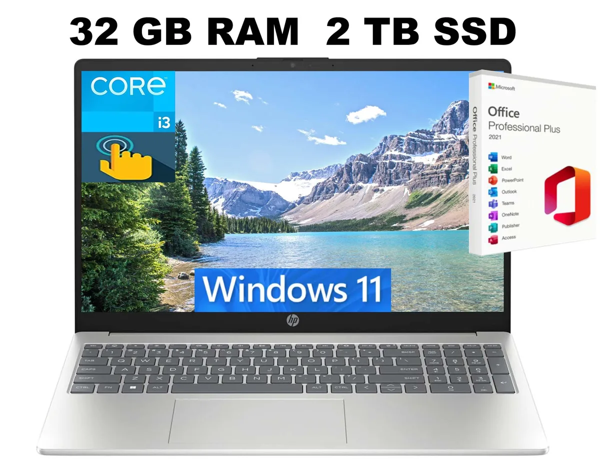 HP HP 15 Laptop i3-1315U 32GB 2TB 15.6" HD Touchscreen Silver Office 2021 — product photo