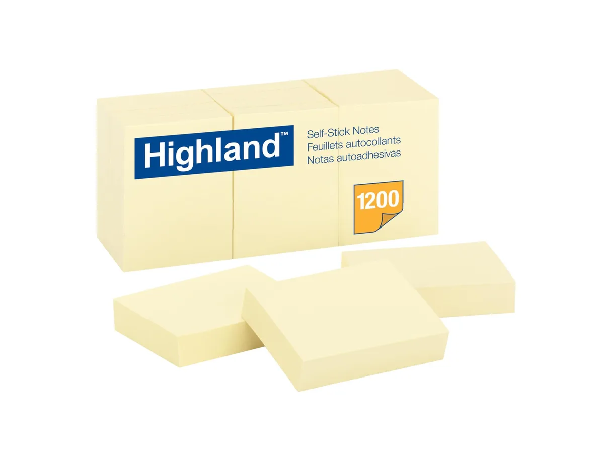Pack of twelve yellow square sticky note pads 1.5 by 2 inches