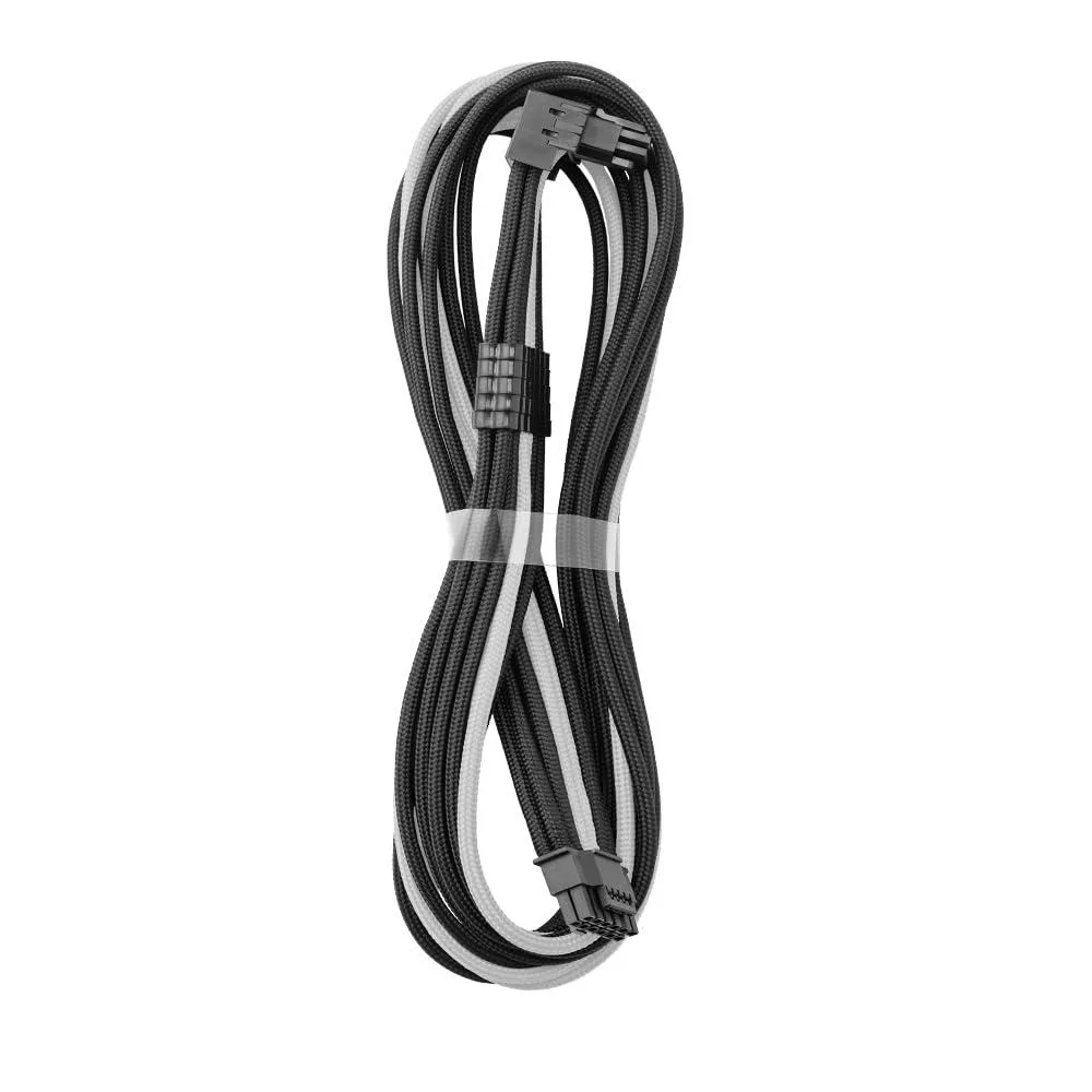 Black and white sleeved PCIe cable with 90 degree 12V-2x6 connector, 60cm length