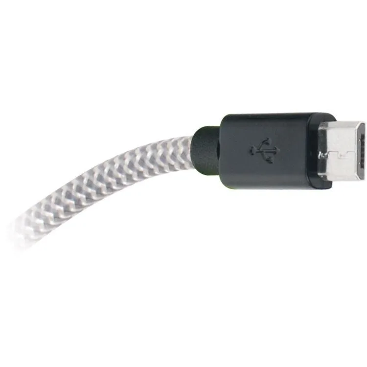 Short white USB-A to Micro-USB cable, 8 inches, tangle-free design