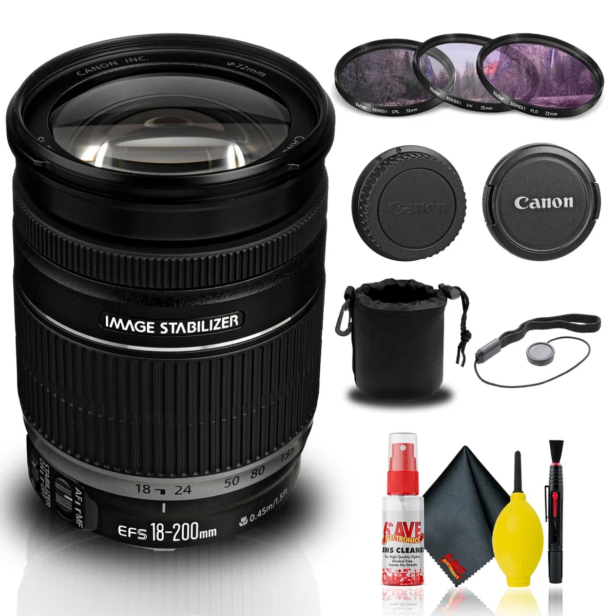 Canon Canon EF-S 18-200mm f/3.5-5.6 IS Lens + Filter Kit + Pouch Bundle — product photo