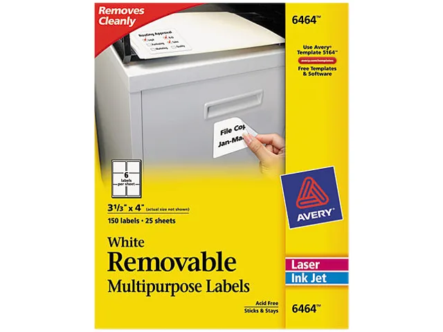 Avery Avery 6464 removable labels, white, 150 pack — product photo