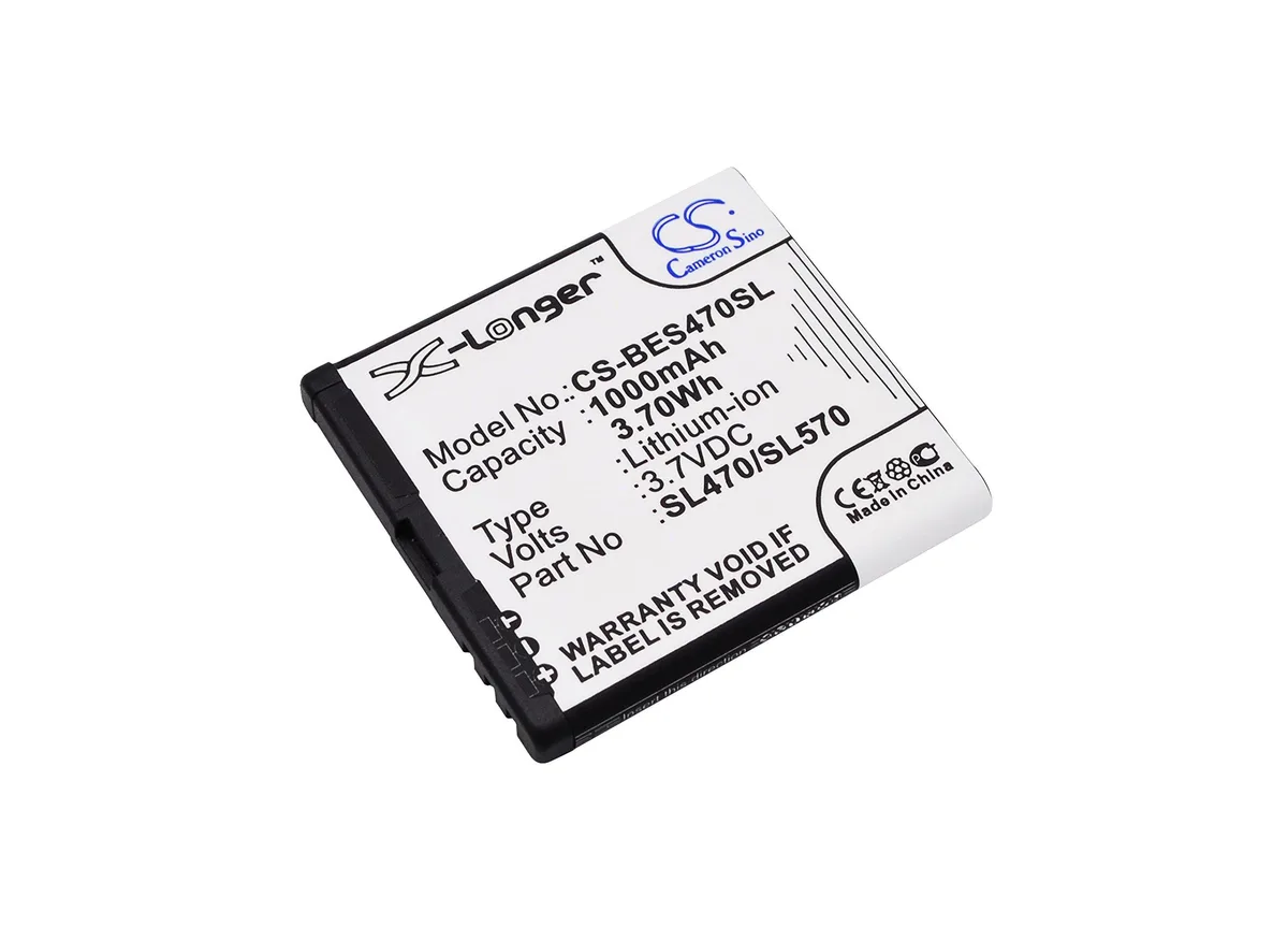 Rectangular lithium-ion cell, dark grey wrap, gold contacts, 47 by 44 by 5.5 mm