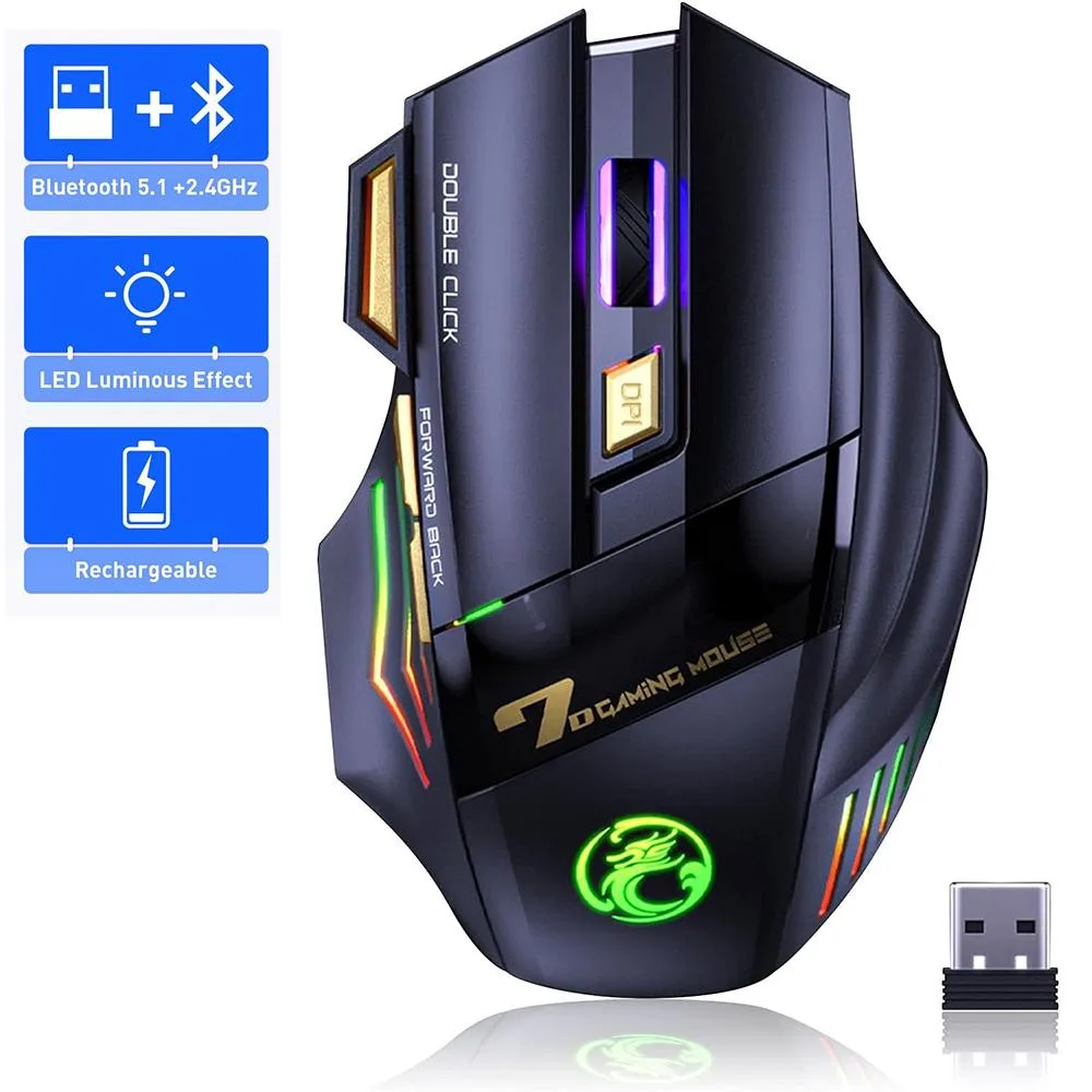 AUTYUE AUTYUE Dual Mode Gaming Mouse 3200 DPI Silent Rechargeable Black — product photo