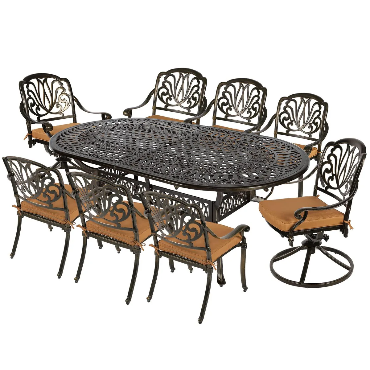 MEETWARM MEETWARM 9-Piece Cast Aluminum Patio Dining Set with 2 Swivel Rockers — product photo