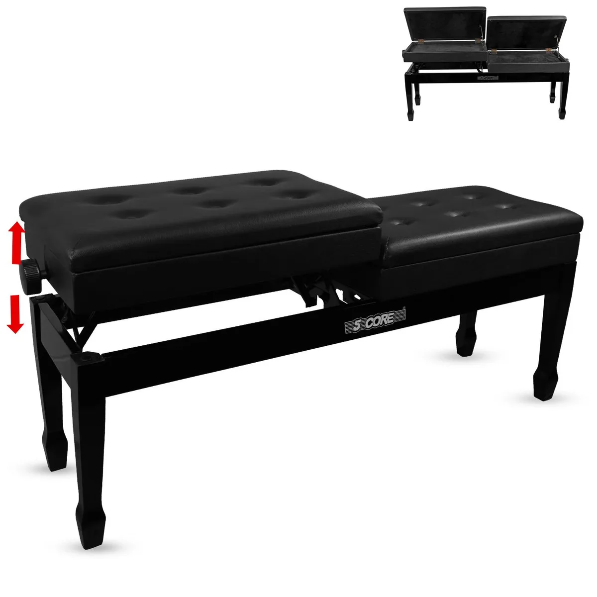 5 Core Inc. 5 Core Inc. Duet Piano Bench Black Adjustable 19-23 Inch Storage — product photo