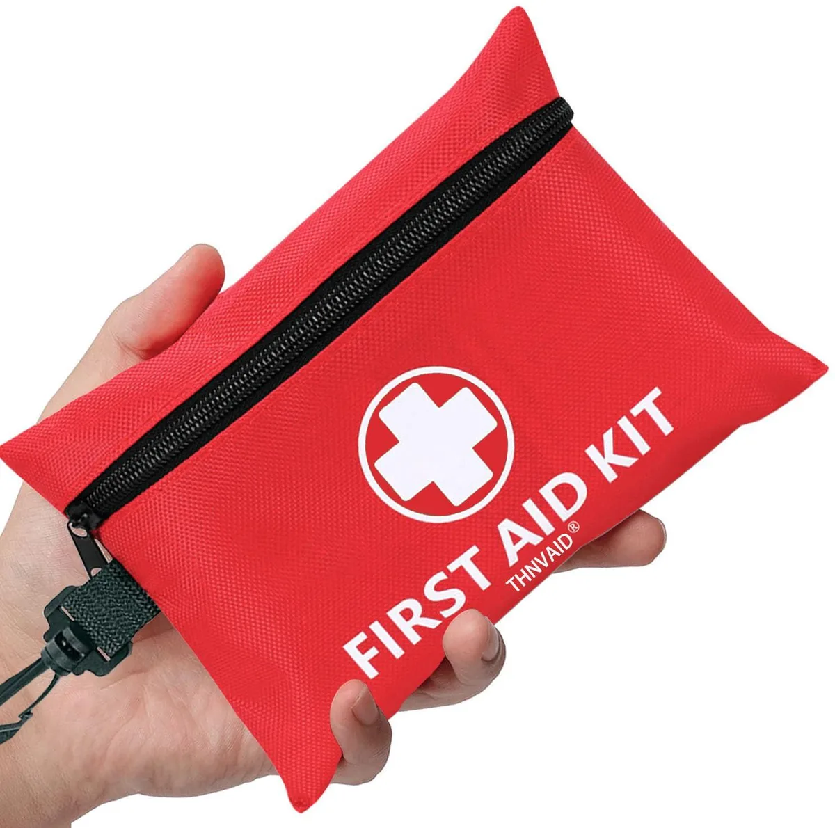 Red rectangular first-aid case with rotating buckle, 12.7 by 18.2 cm