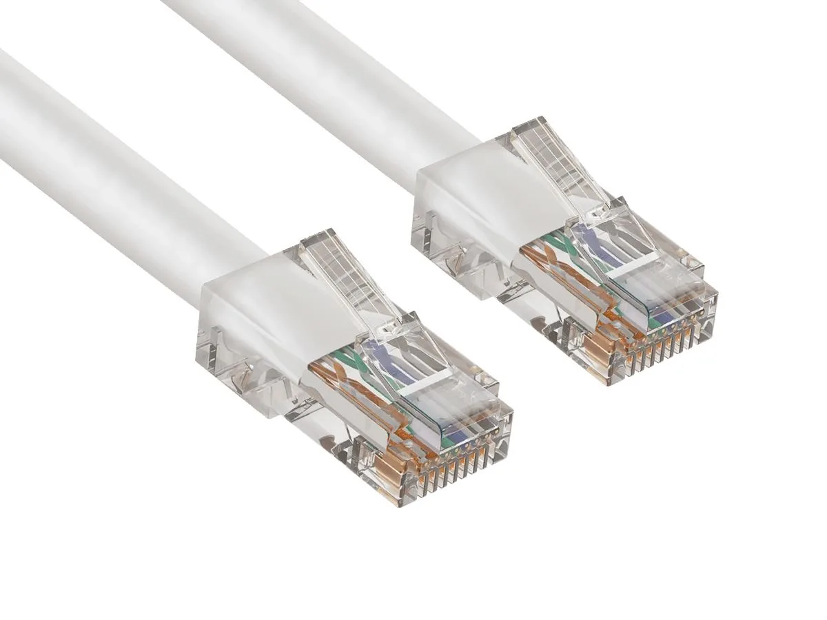 White Cat5e Ethernet cable 50ft with non-booted RJ45 connectors