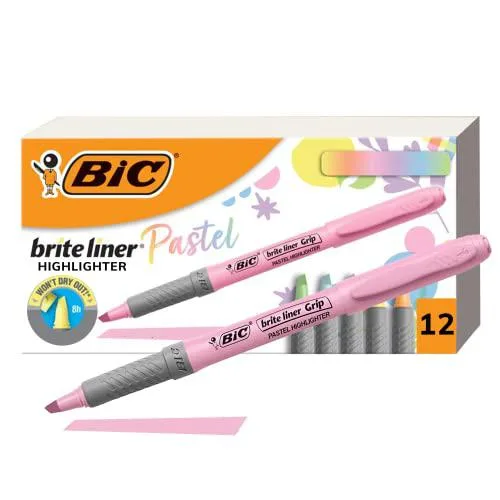 BIC BIC GBLD11AST Brite Liner Grip Highlighter Assorted Pastel 12/DZ — product photo