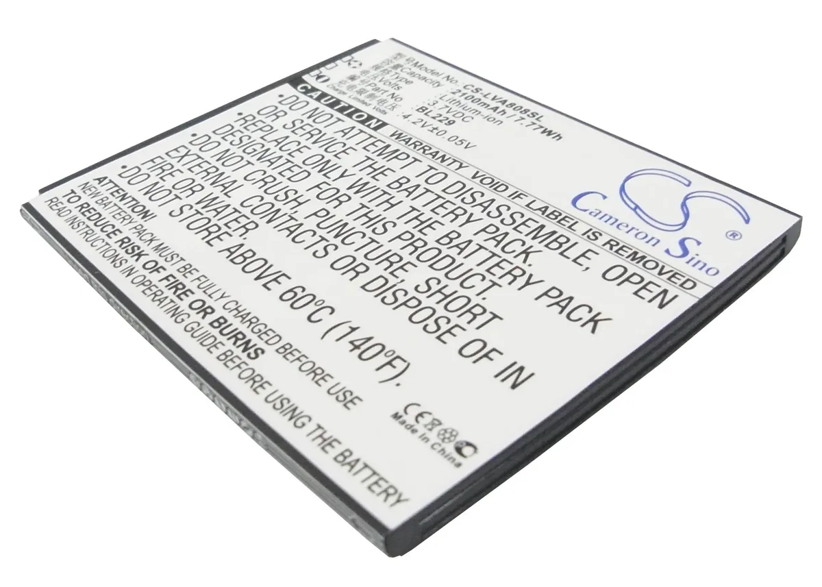Rectangular flat battery pack with connector ribbon and Cameron Sino branding