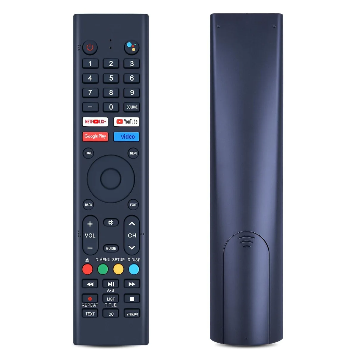 Black curved remote with soft silicone buttons