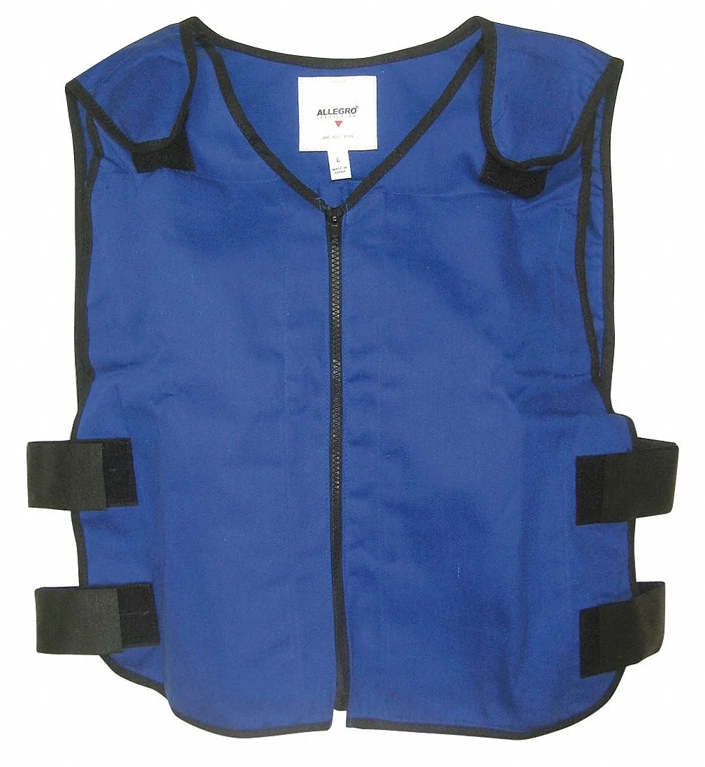 Royal blue cotton cooling vest, 2XL, zip front, four cold-pack pockets, adjustable shoulder and side straps