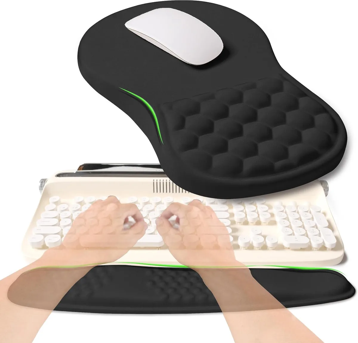 Emerson Emerson 2-in-1 Ergonomic Wrist Rest Set 435x95mm 300x200mm Memory Foam Black — product photo