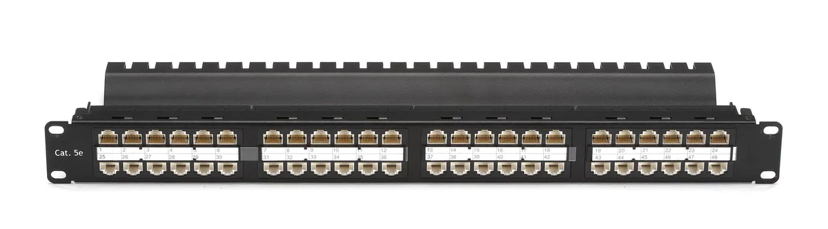 Black Box Corporation Black Box JPM810A-HD Cat5e High-Density Feed-Through Patch Panel Unshielded 48-Port 1U wired accessory — product photo