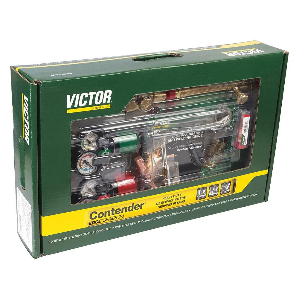 Victor Contender EDGE 2.0 oxy-acetylene outfit with regulators, torch handle, cutting attachment and hose