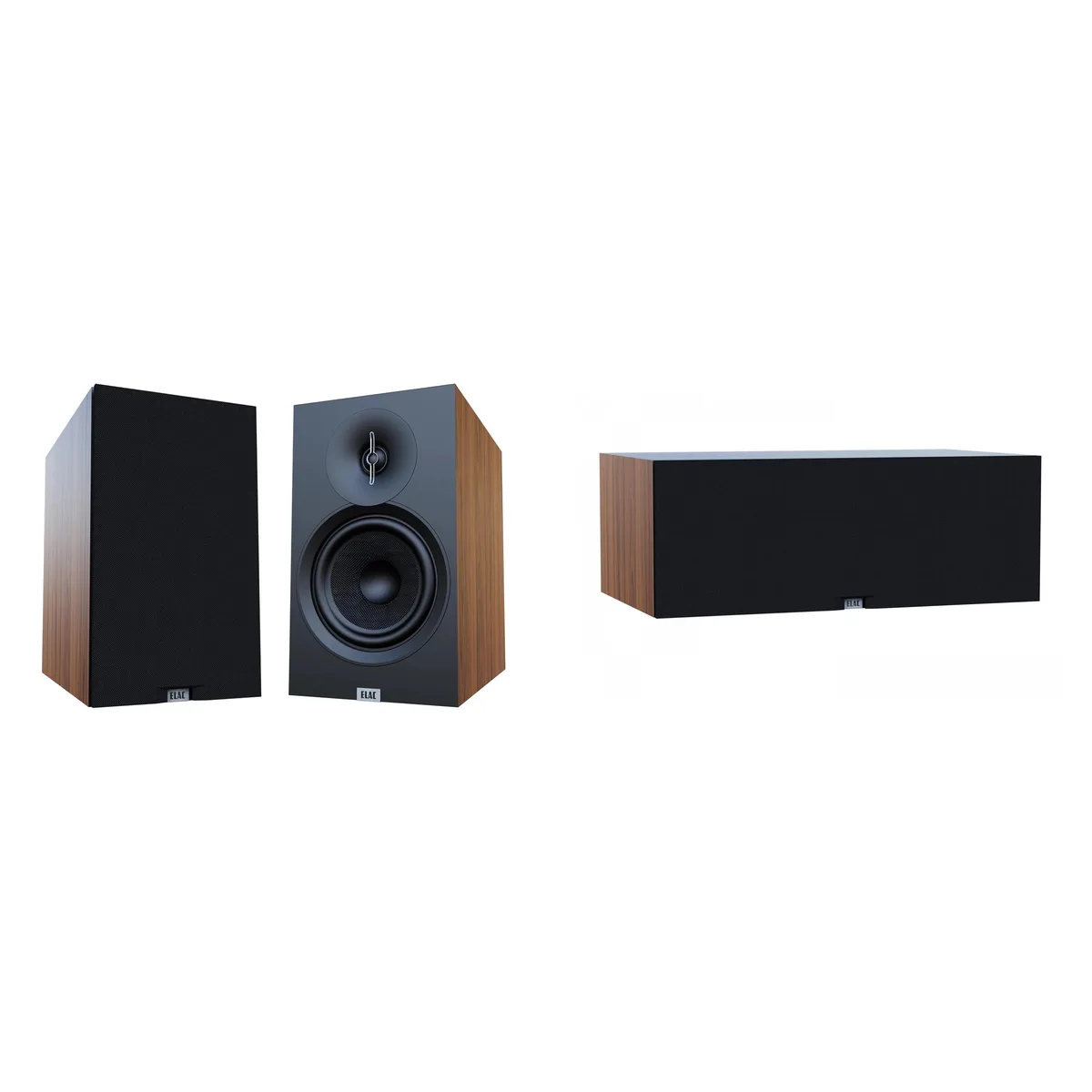 Elac Elac Debut 3.0 Walnut 6.5 Inch Bookshelf and Center Speaker Bundle — product photo