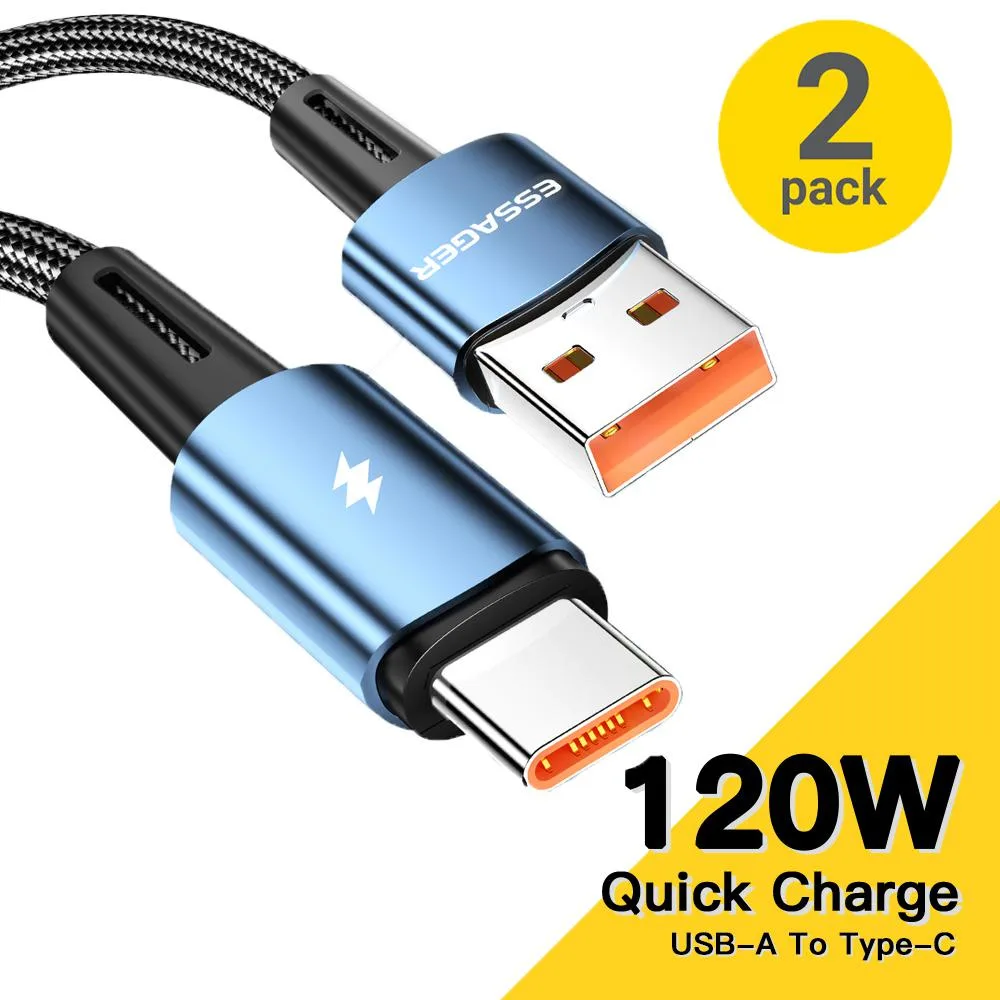 ESTONE ESTONE Essager CGA120W USB A to USB C Cable 6A 120W 2m Blue 2-Pack — product photo