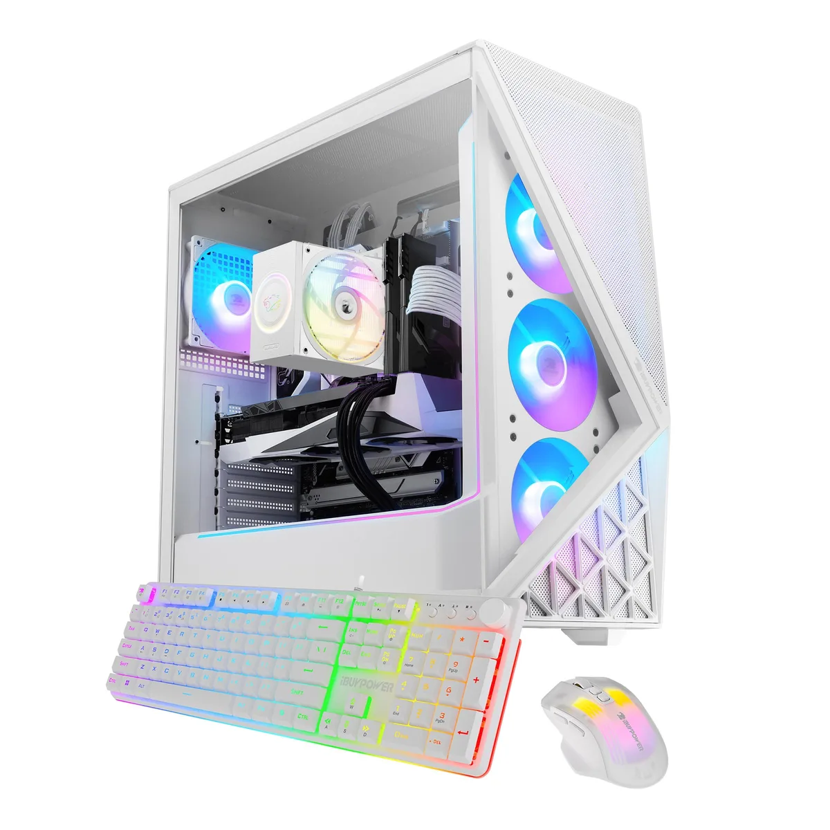iBUYPOWER iBUYPOWER SWI7N56T02 Gaming PC Ultra 7 265F RTX 5060Ti 32GB DDR5 2TB NVMe White — product photo