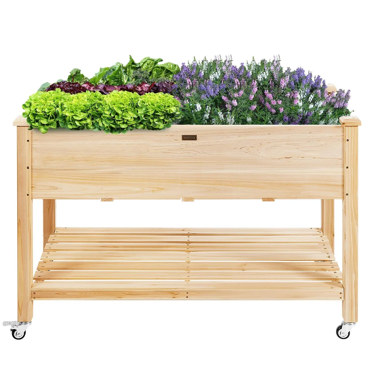 SlickBlue SlickBlue Wood Elevated Planter Bed Lockable Wheels Shelf Liner Natural 47.5x23.5x33in 35lbs 330/110lbs — product photo