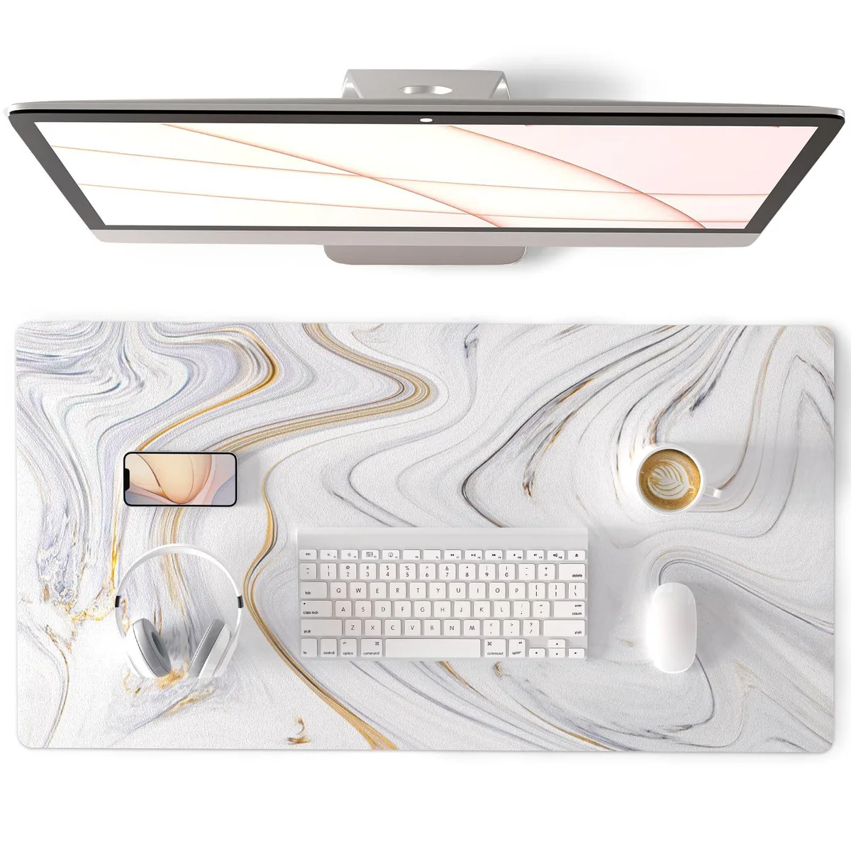 KEHIPI KEHIPI Large Mouse Pad White Marble Stripes 31.5" x 15.7 — product photo