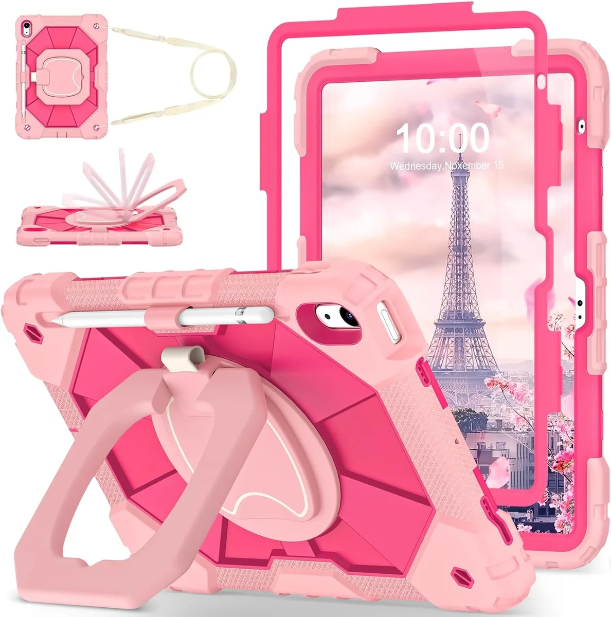 Leelbox Leelbox iPad Case 10th/11th Gen 10.9/11 Inch Rotating Stand Pencil Holder Rose — product photo