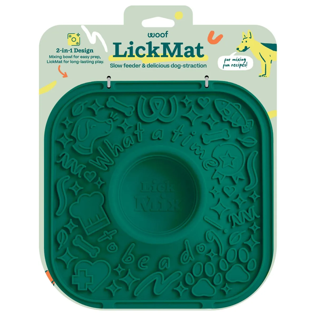 Green silicone lick mat with centre bowl and suction cups