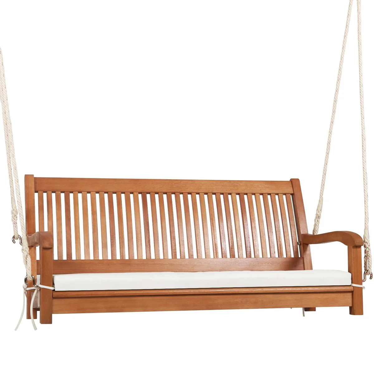 SlickBlue SlickBlue 2-Person Hanging Porch Swing Wood Bench Cushion Curved Back Natural 54.5" x 24.5" x 23.5" 800 lbs — product photo