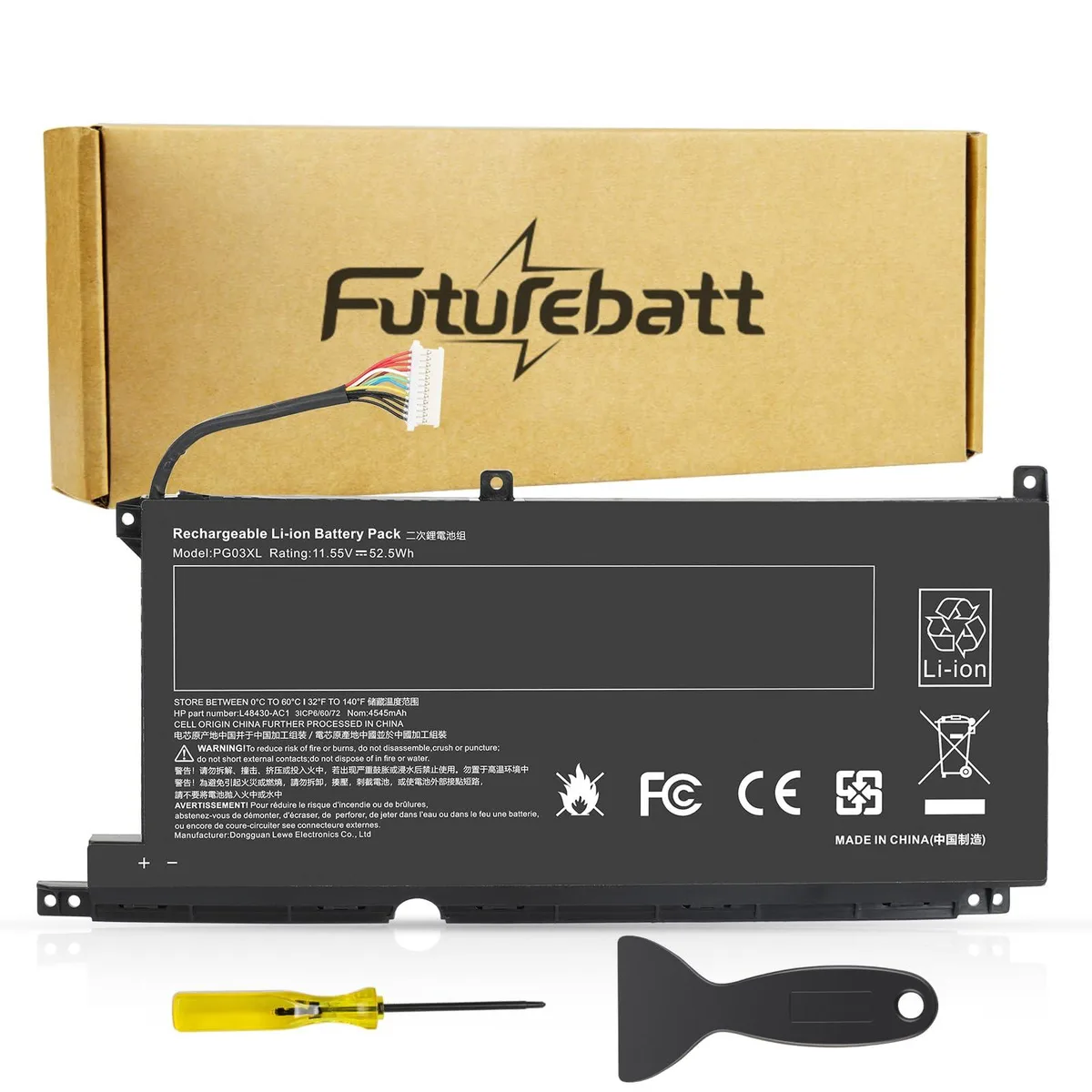 Rectangular black lithium-ion laptop battery pack, new condition