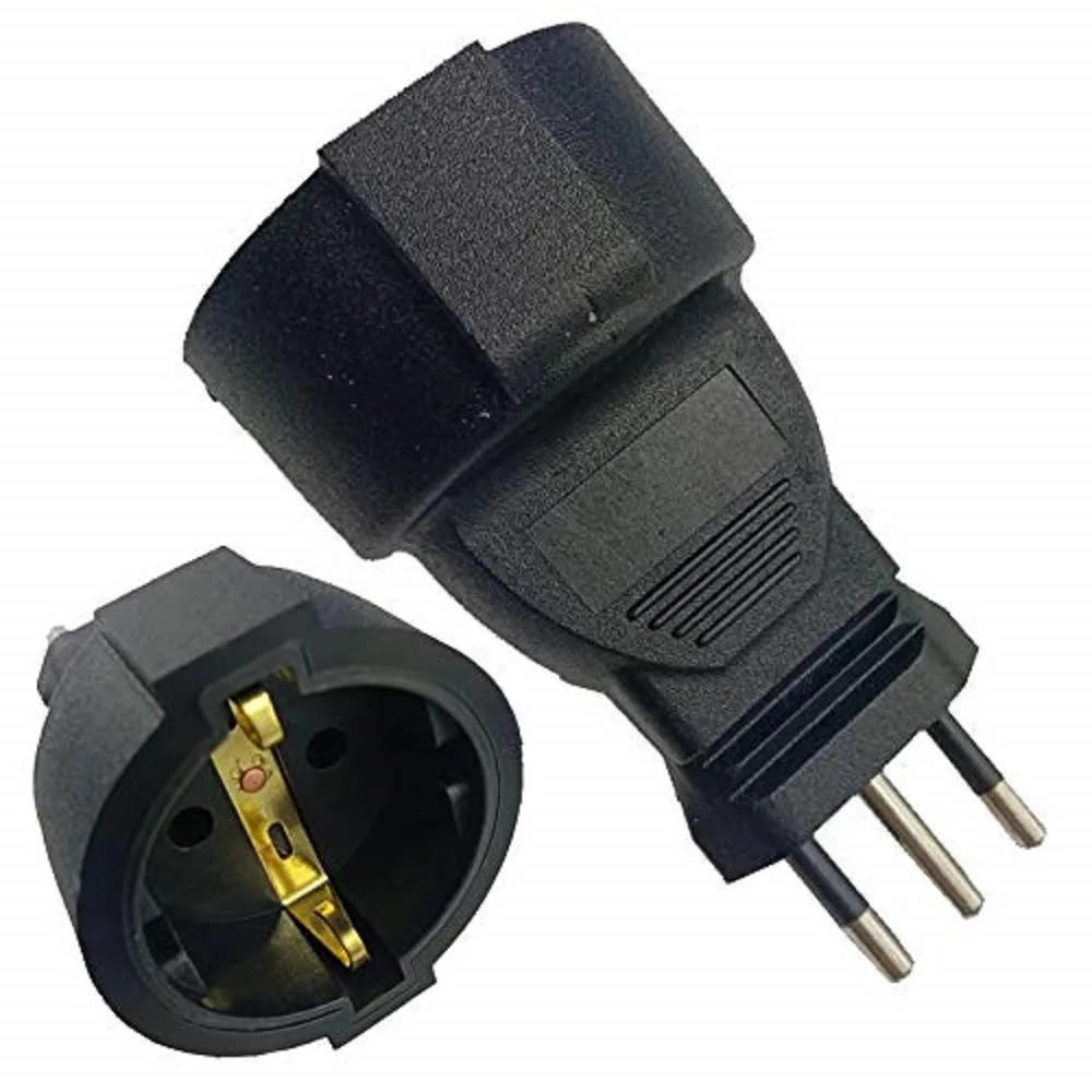 TeKit TeKit Italy 3-Pin Male to EU Schuko Female Adapter 16A 250V Black — product photo