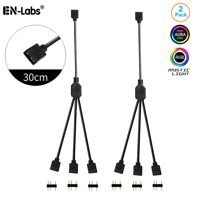 EN-Labs EN-Labs 5VRGBSPL1X3 2-pack 5V 3-pin RGB 3-way splitter cable 1 ft — product photo