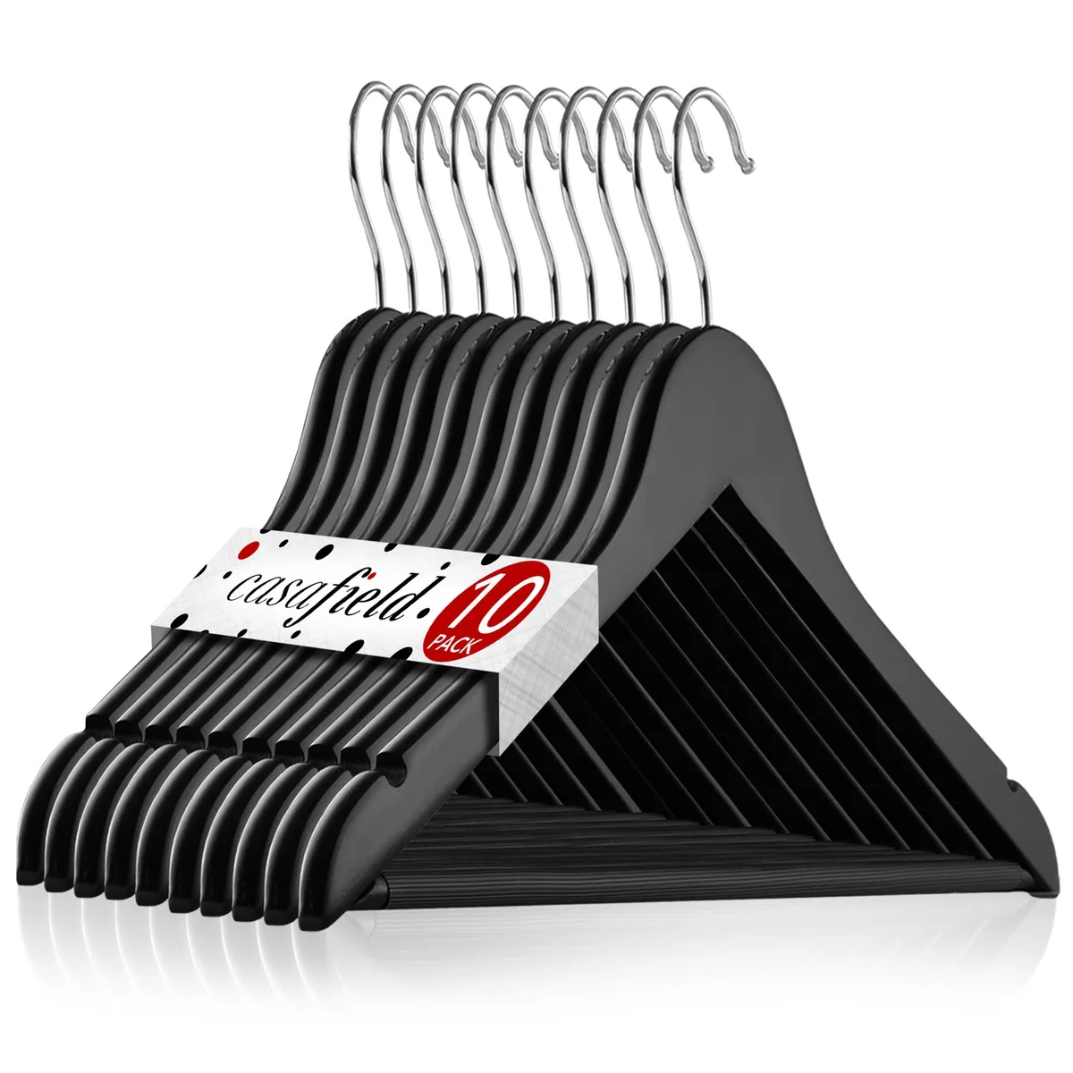 Casafield Casafield 10 Black Wooden Suit Hangers 360 Swivel — product photo