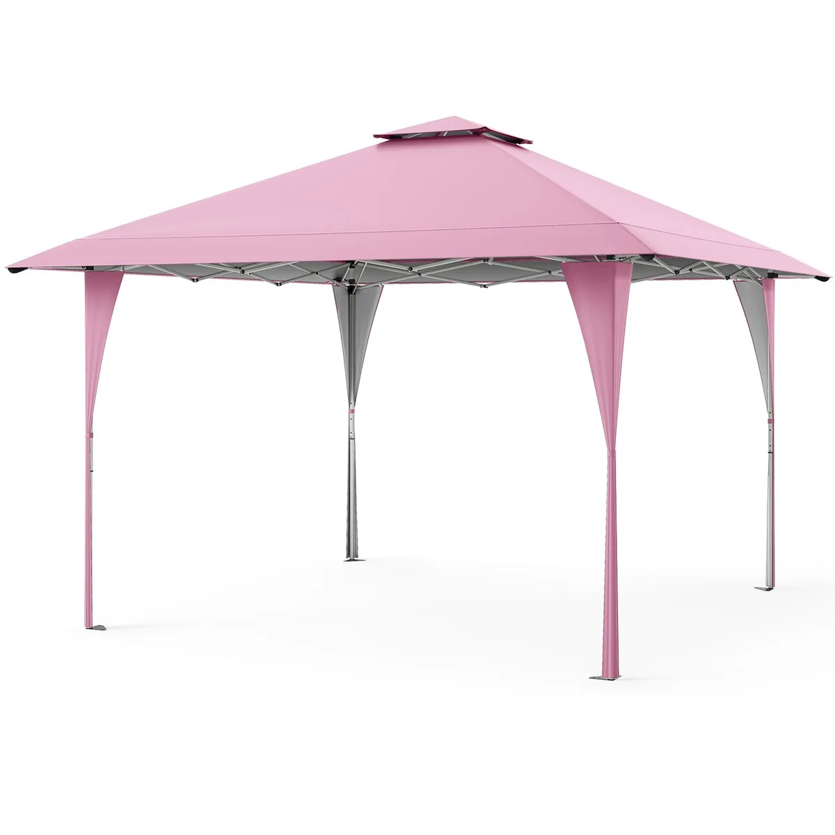 Pink pop-up canopy frame with grey fabric roof and carrying bag