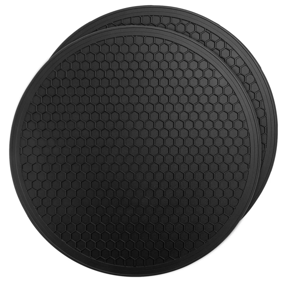 Two 10-inch circular silicone mats with honeycomb texture