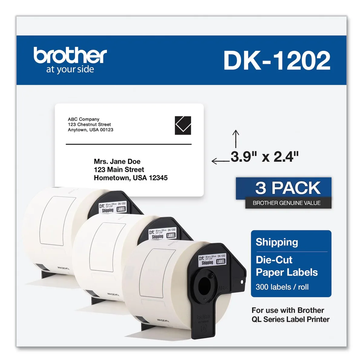 Brother Brother DK12023PK label 2.4 x 3.9 in 300 per roll 3 rolls — product photo