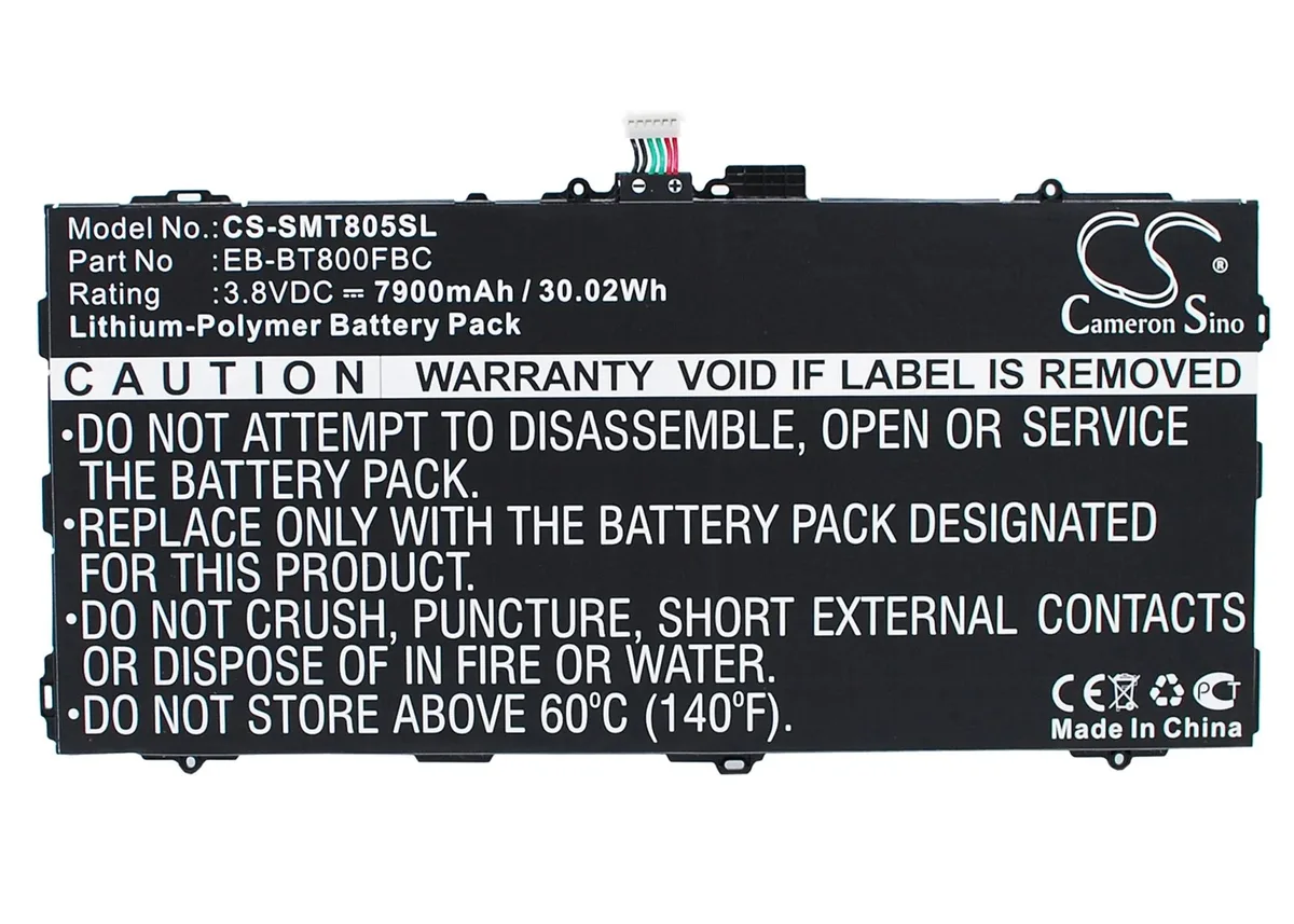 Rectangular thin lithium-ion tablet battery, black finish, 7900mAh capacity
