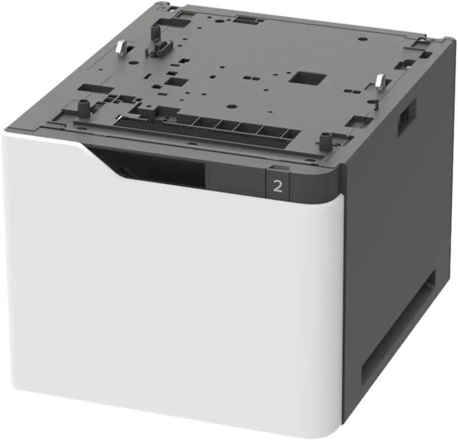 Lexmark 2100-sheet paper tray in grey plastic, front-loading with size guides visible