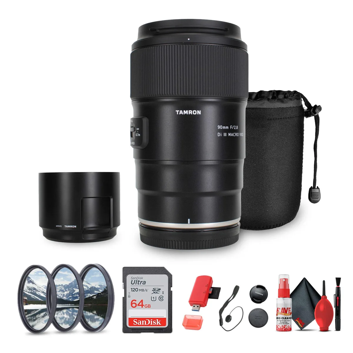 Tamron Tamron 90mm f/2.8 Di III VXD Macro Lens for Nikon Z Bundle with 64 GB Card, Filters, Accessories — product photo