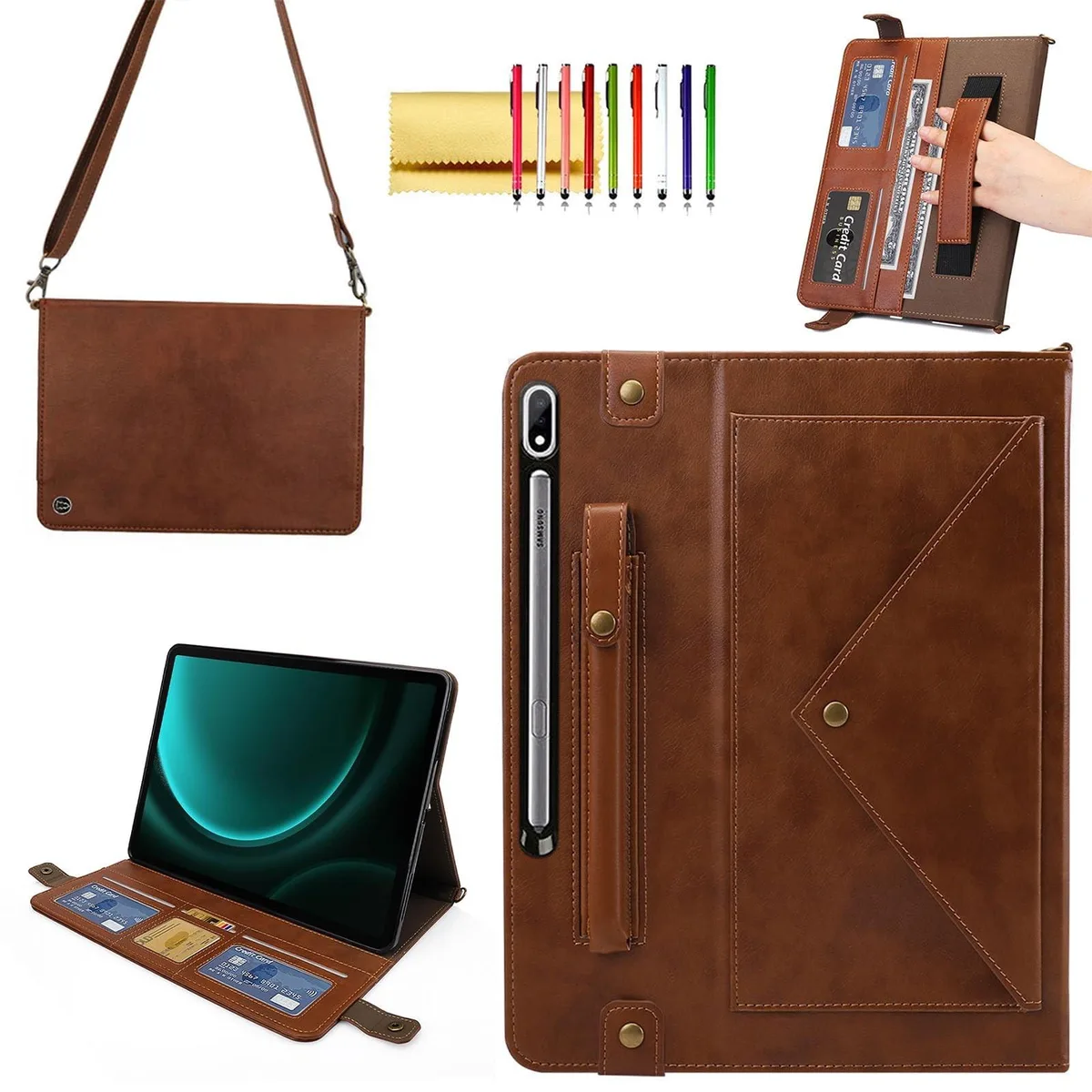 BoYata BoYata Folio Stand Crossbody Wallet Case Coffee 12.4-inch — product photo