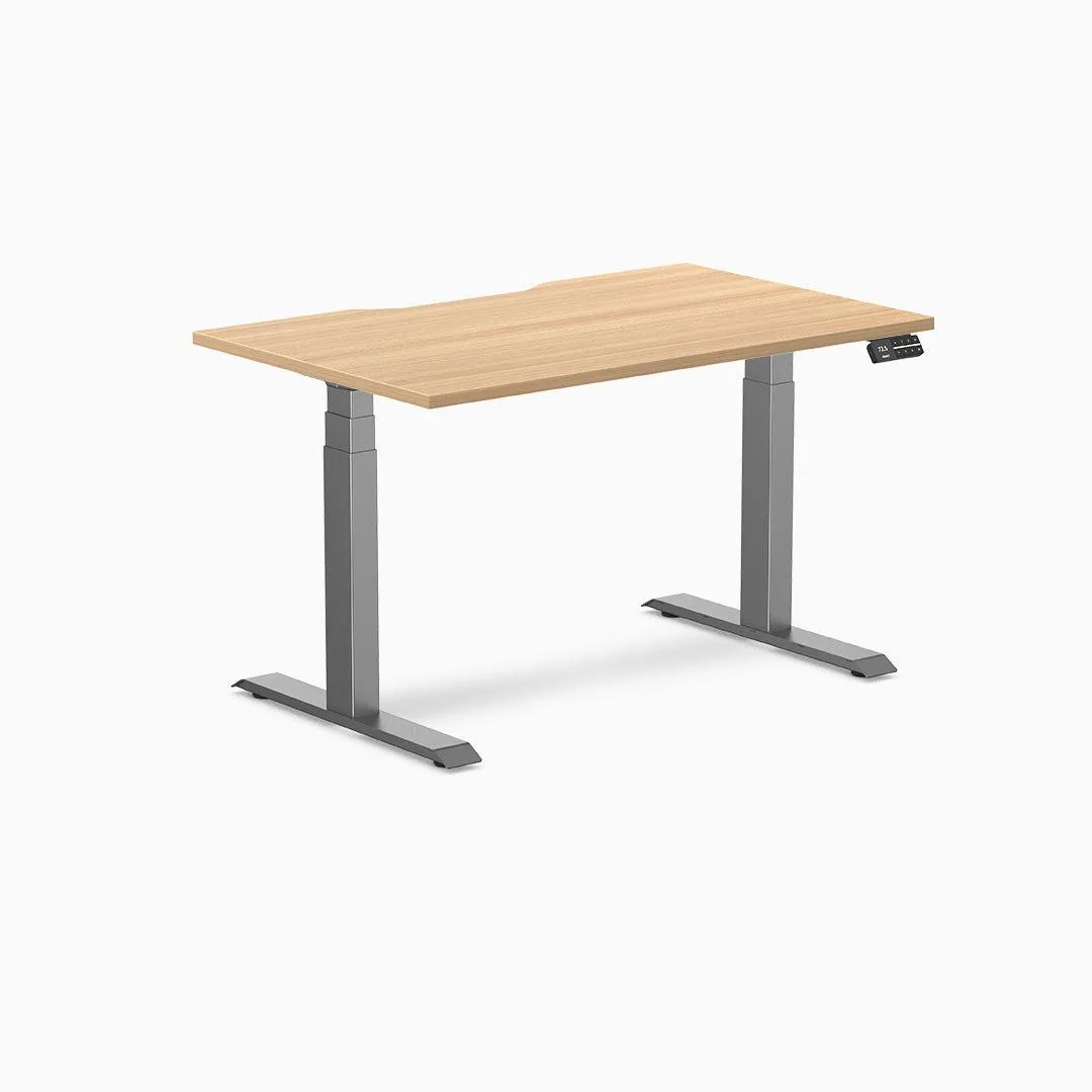 Desky Desky Dual Scalloped Sit Stand Desk Sublime Teak 47.2 x 29.5 in Space Gray — product photo